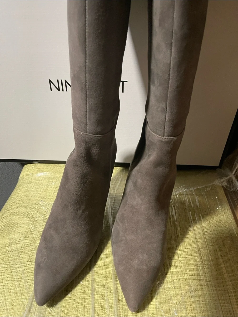 NEW Nine West Fallon Gray Suede Knee high Pointed-Toe Stiletto Boots